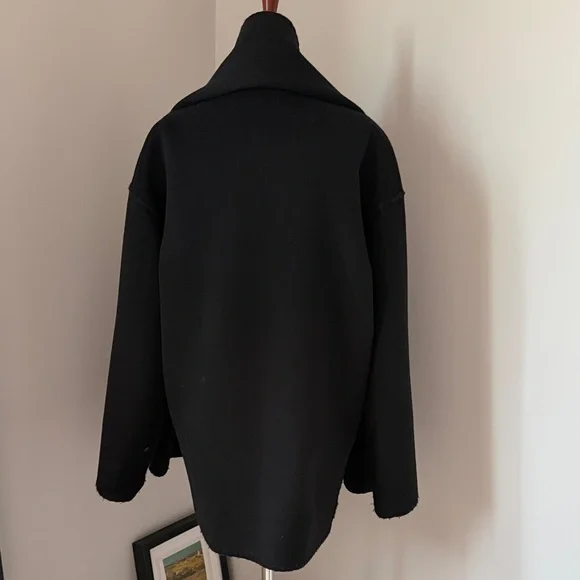 👘 Quince 👘 Double-Faced Merino Wool Scarf Coat Black S - Picture 7 of 16